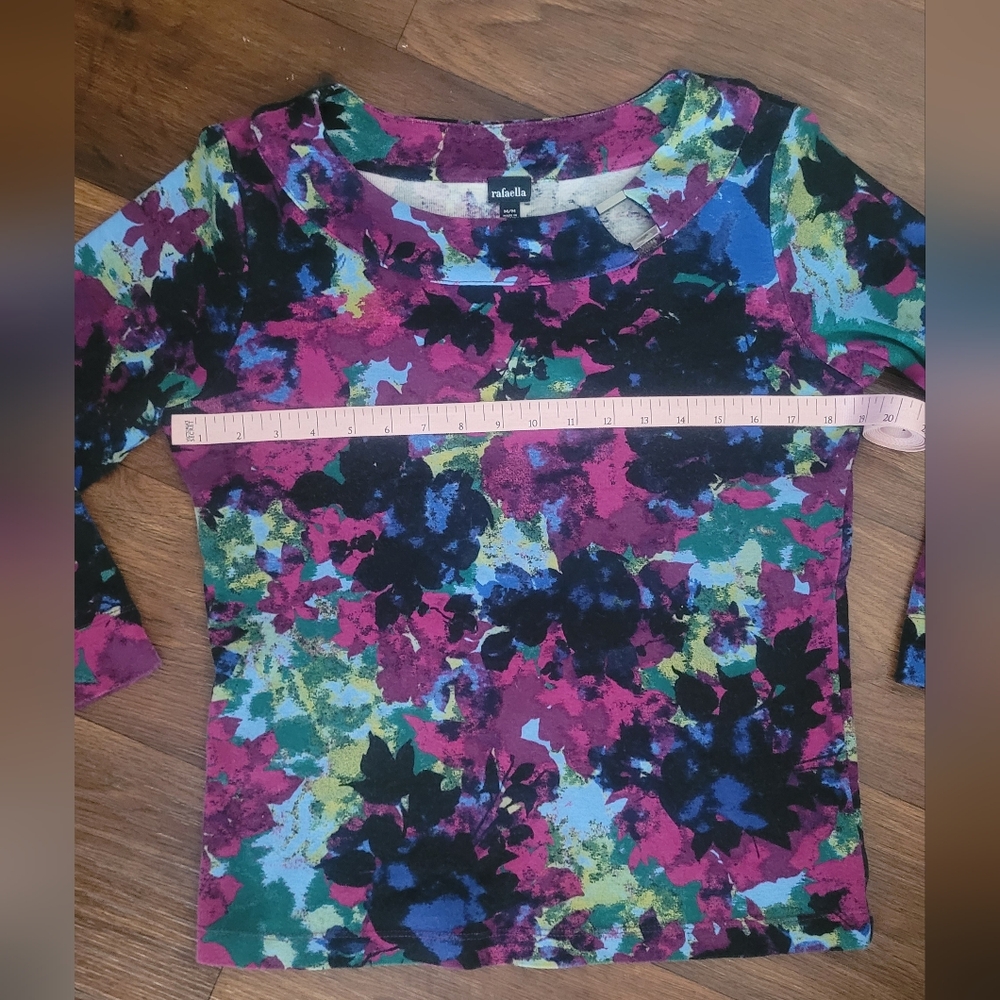 Rafaella Floral Watercolor Top, Women's M, Jewel Tones Blue, Green & Purple - Picture 8 of 9
